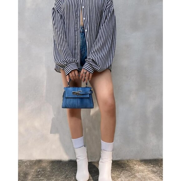 🆕Jw Pei Women Blue Vegan Leather Imported Elegant Sustainable Top Handle Bag - Picture 5 of 10